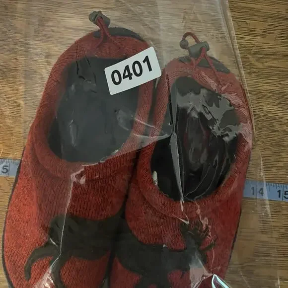 LL Bean Kids' Sweater Fleece Slippers 3-4 Moose Motif Red Black Cozy Cute Warm - Picture 9 of 10